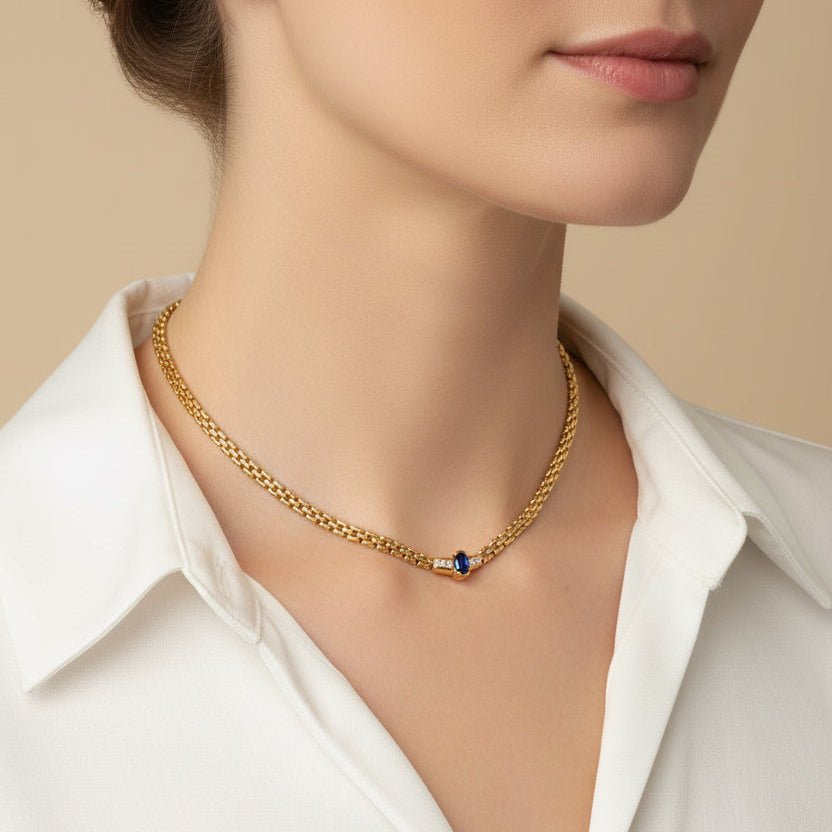 Collier Maille en or jaune, saphir et diamants - Castafiore