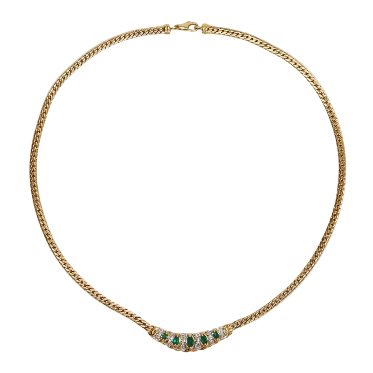 Collier maille gourmette en or jaune et émeraude - Castafiore