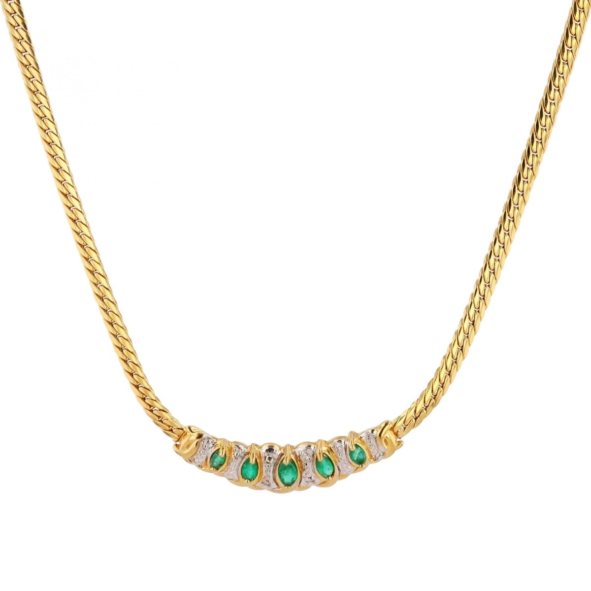 Collier maille gourmette en or jaune et émeraude - Castafiore