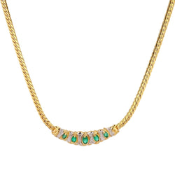 Collier maille gourmette en or jaune et émeraude - Castafiore