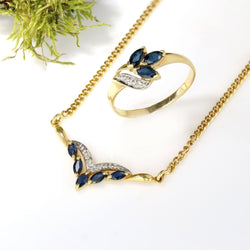 Collier maille gourmette en or jaune et saphirs navette diamants - Castafiore