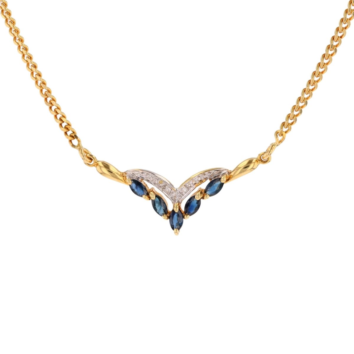 Collier maille gourmette en or jaune et saphirs navette diamants - Castafiore