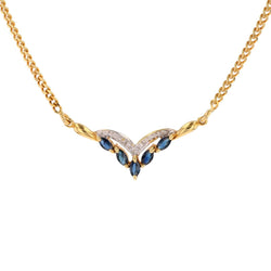 Collier maille gourmette en or jaune et saphirs navette diamants - Castafiore