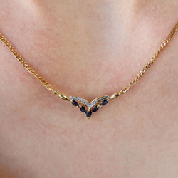 Collier maille gourmette en or jaune et saphirs navette diamants - Castafiore