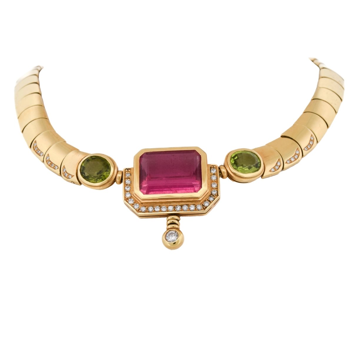 Collier MANCADORI en or jaune, tourmaline, péridots et diamants - Castafiore