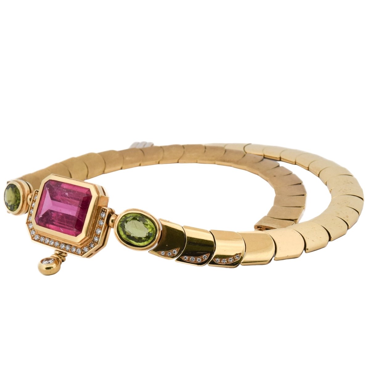 Collier MANCADORI en or jaune, tourmaline, péridots et diamants - Castafiore