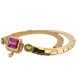 Collier MANCADORI en or jaune, tourmaline, péridots et diamants - Castafiore