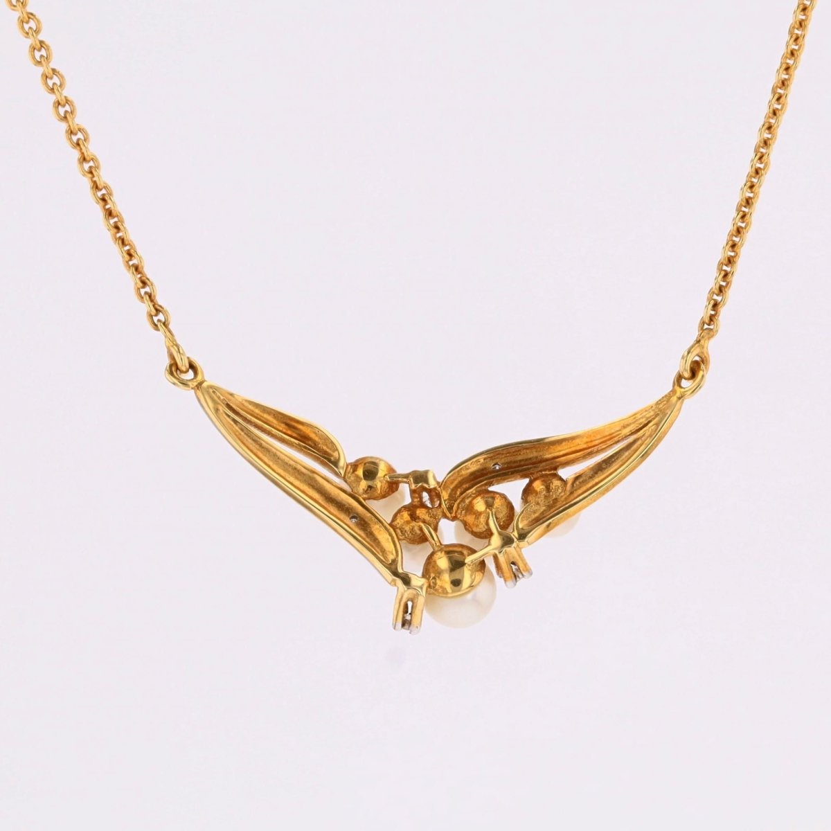 Collier moderne maille forçat en or jaune et or blanc avec diamants et perles de culture - Castafiore