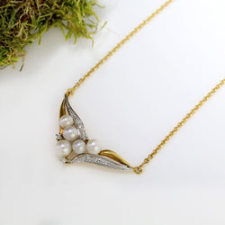 Collier moderne maille forçat en or jaune et or blanc avec diamants et perles de culture - Castafiore