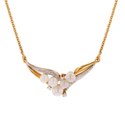 Collier moderne maille forçat en or jaune et or blanc avec diamants et perles de culture - Castafiore