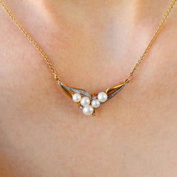 Collier moderne maille forçat en or jaune et or blanc avec diamants et perles de culture - Castafiore
