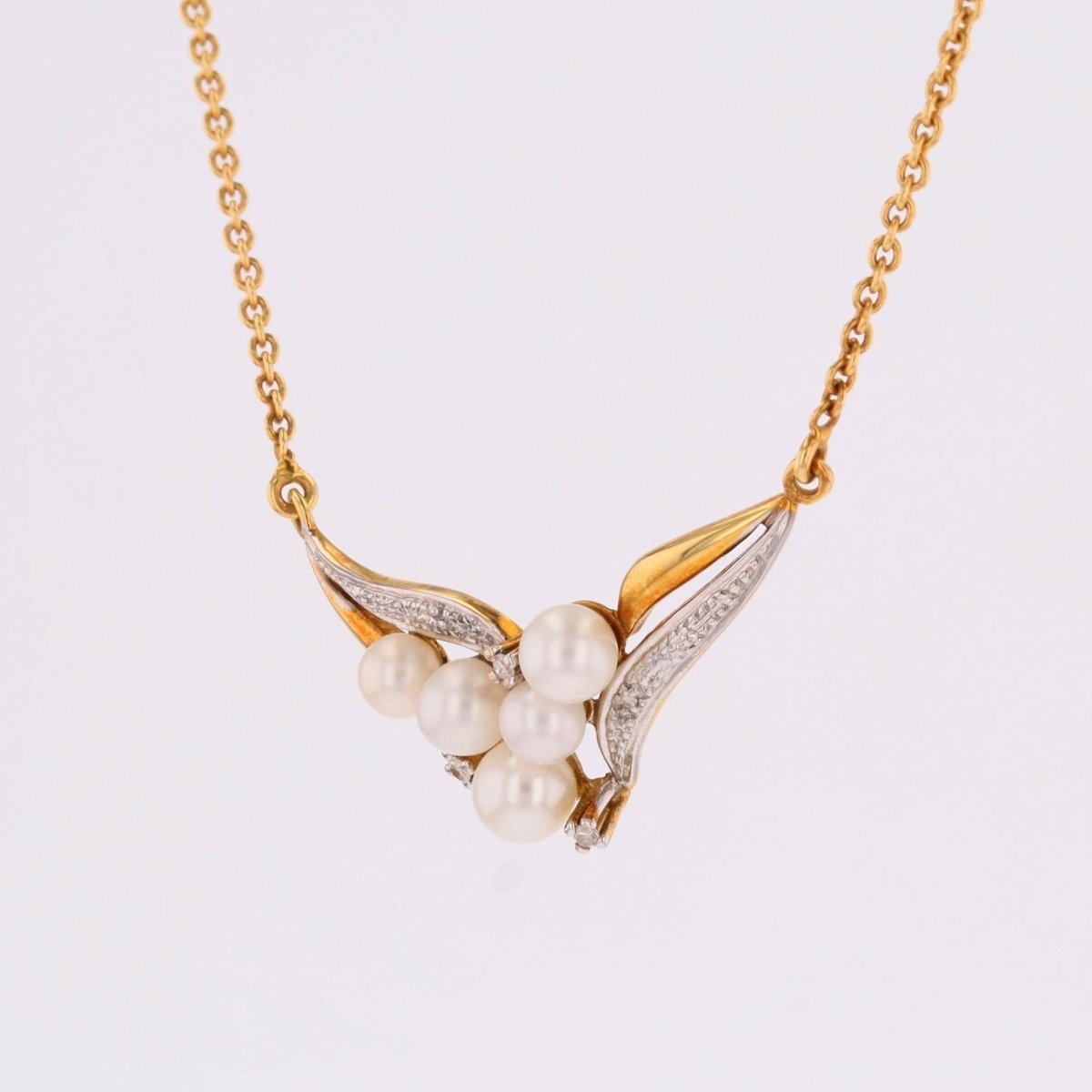 Collier moderne maille forçat en or jaune et or blanc avec diamants et perles de culture - Castafiore