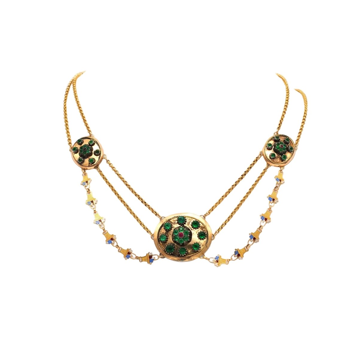 Collier Napoléon III en or jaune, émail et strass - Castafiore