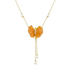 Collier Papillon en or jaune, quartzites pêche tourmalines et diamants - Castafiore