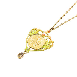 Collier Pendentif Art Nouveau HENRI VEVER en or jaune, émail et béryl - Castafiore