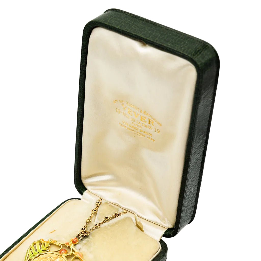 Collier Pendentif Art Nouveau HENRI VEVER en or jaune, émail et béryl - Castafiore