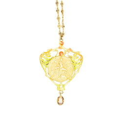 Collier Pendentif Art Nouveau HENRI VEVER en or jaune, émail et béryl - Castafiore