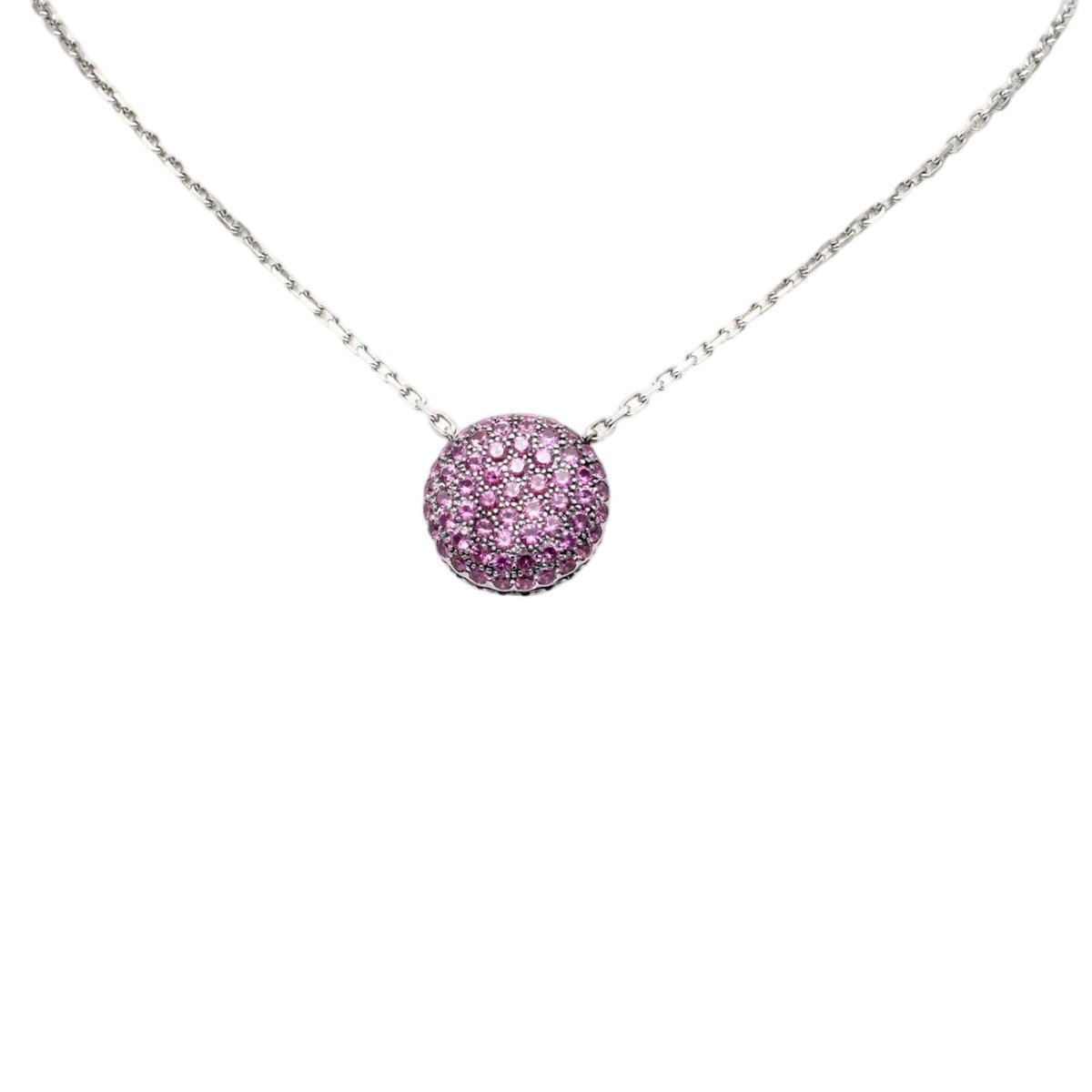 Collier Pendentif BOUCHERON "Tentation Macaron" en or blanc, saphir et améthyste - Castafiore