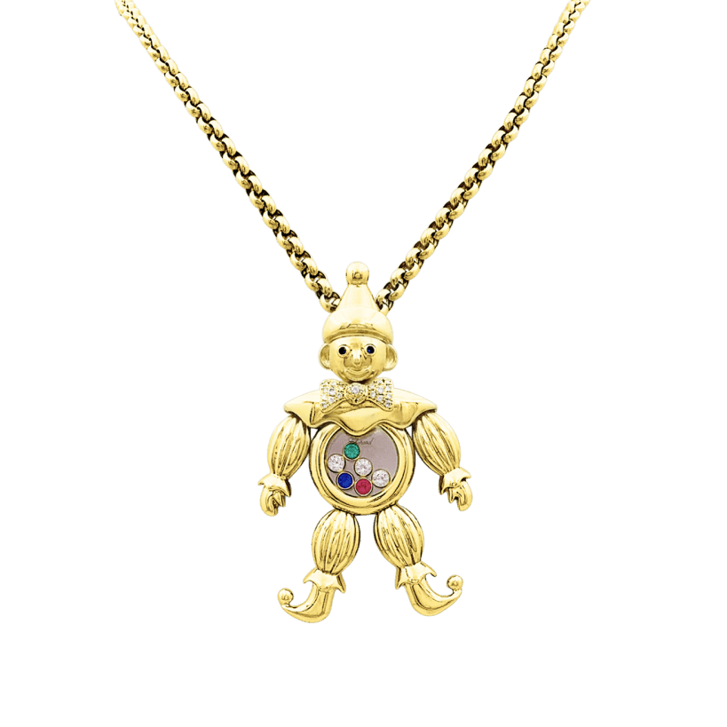 Collier Pendentif CHOPARD "Happy Clown" en or jaune, saphir, émeraude, rubis et diamants - Castafiore