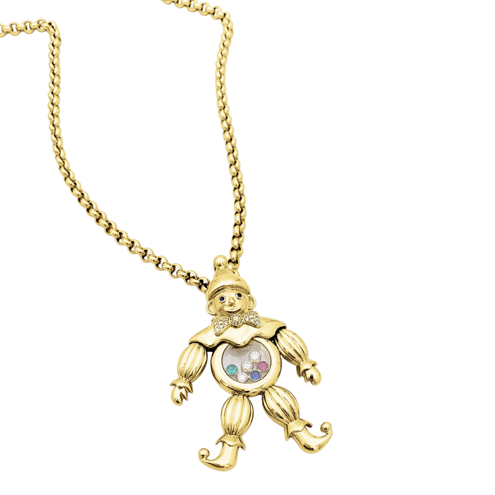 Collier Pendentif CHOPARD "Happy Clown" en or jaune, saphir, émeraude, rubis et diamants - Castafiore