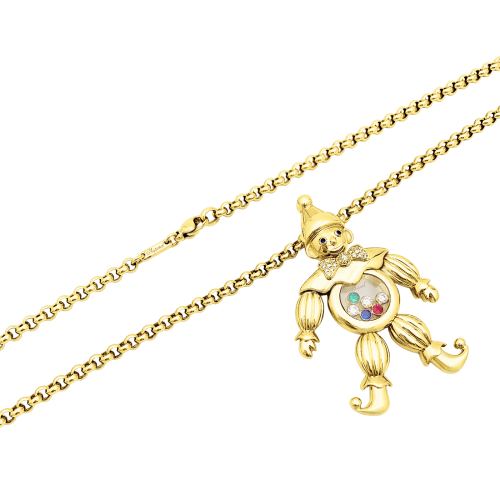 Collier Pendentif CHOPARD "Happy Clown" en or jaune, saphir, émeraude, rubis et diamants - Castafiore