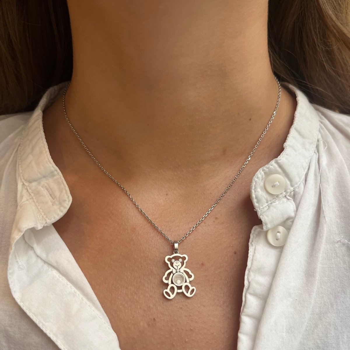 Collier Pendentif CHOPARD "Happy Diamond Teddy Bear" en or blanc et diamants - Castafiore