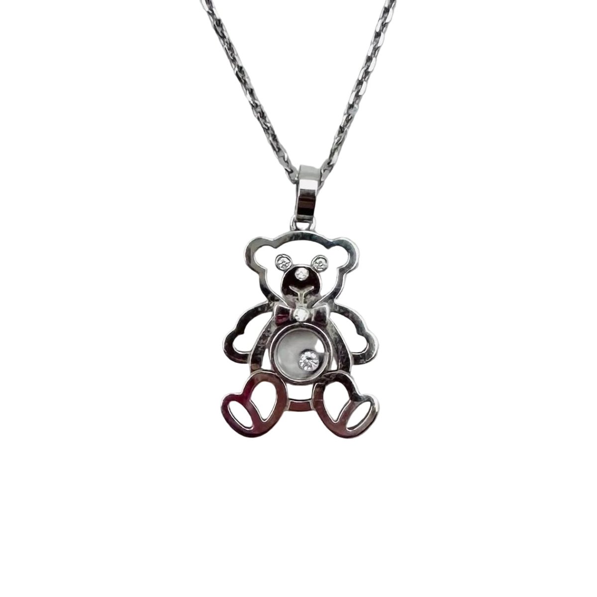 Collier Pendentif CHOPARD "Happy Diamond Teddy Bear" en or blanc et diamants - Castafiore