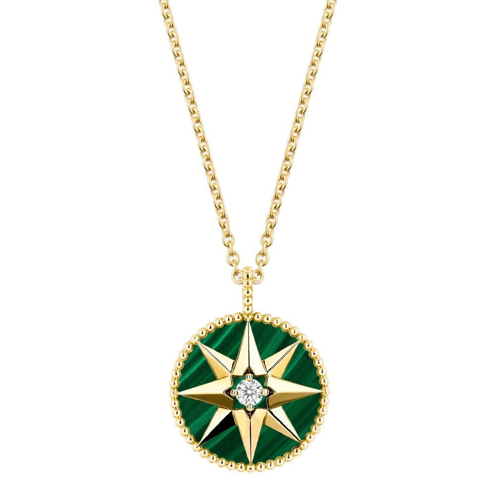 Collier Pendentif DIOR "Rose des Vents" MM en or jaune, malachite et diamant - Castafiore