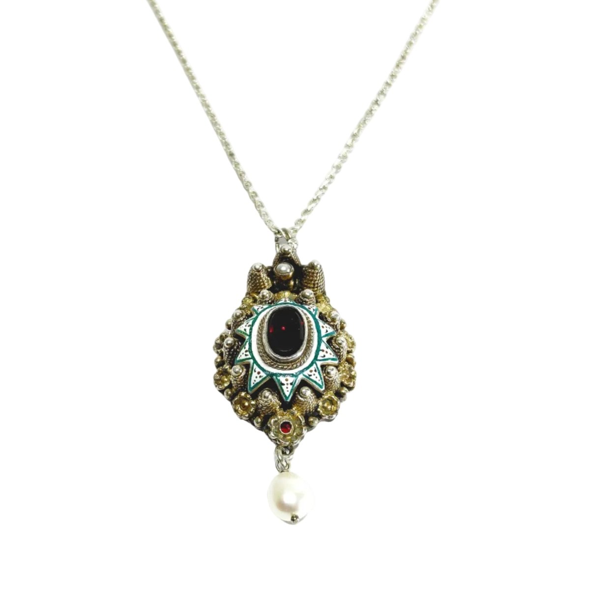 Collier Pendentif en argent, vermeil, émail, grenat et perle - Castafiore
