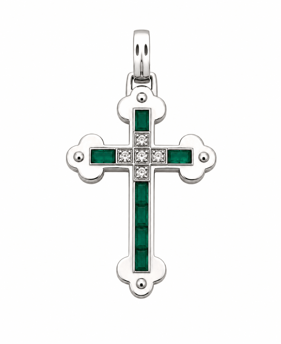 Collier Pendentif en or blanc, émeraude et diamants