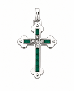 Collier Pendentif en or blanc, émeraude et diamants