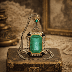 Collier Pendentif en or blanc, or jaune, platine, émeraude et diamants - Castafiore