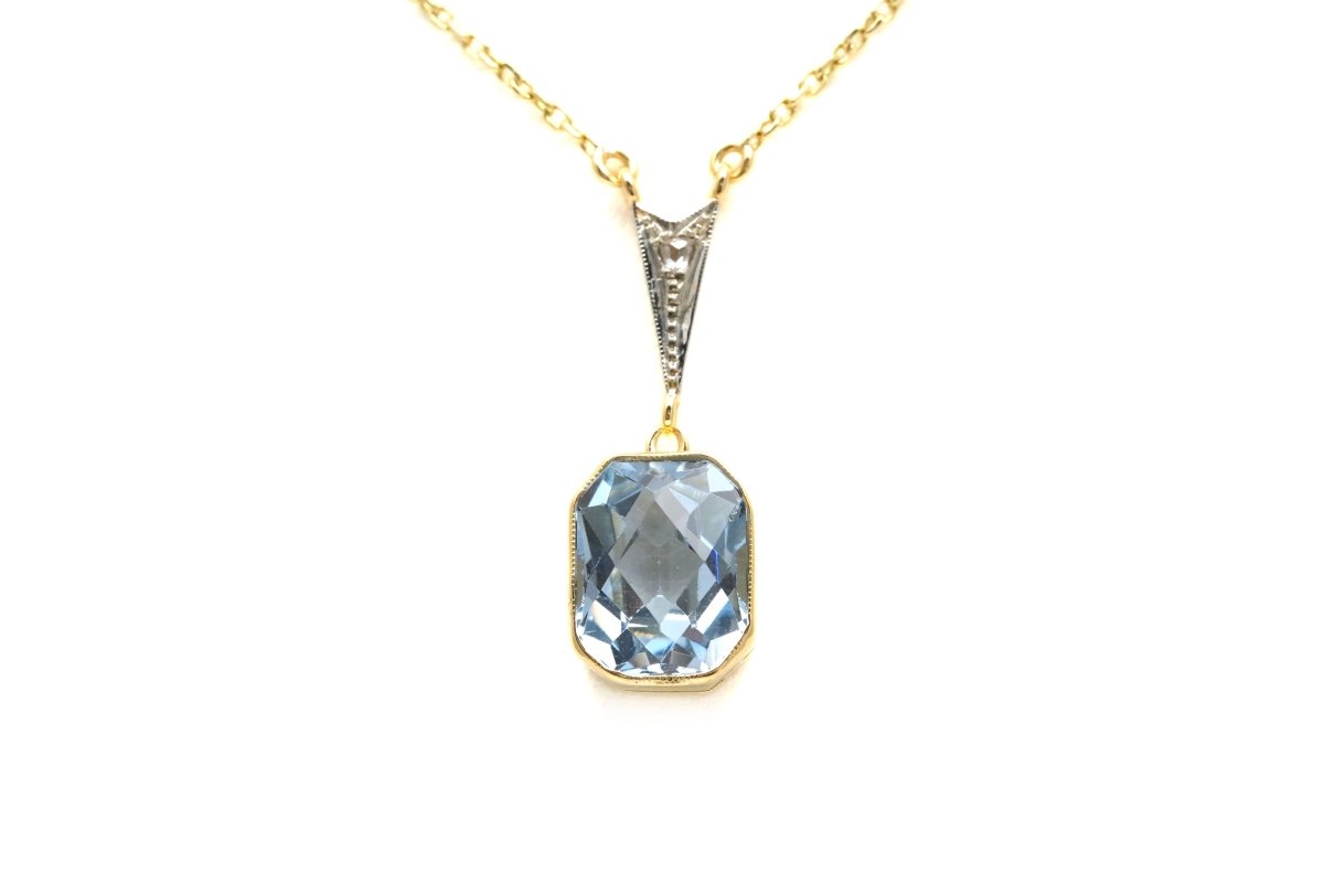 Collier Pendentif en or blanc, or jaune, topaze et diamant - Castafiore