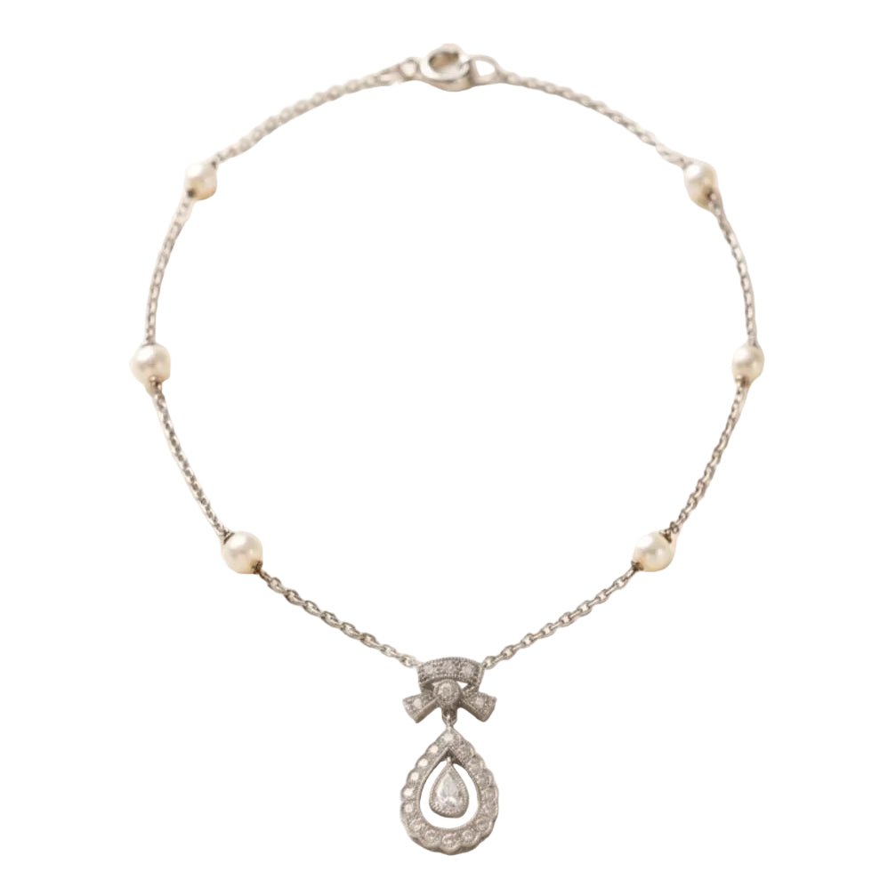 Collier Pendentif en or blanc, perles et diamants