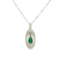 Collier Pendentif en or blanc, platine, émeraude et diamants - Castafiore