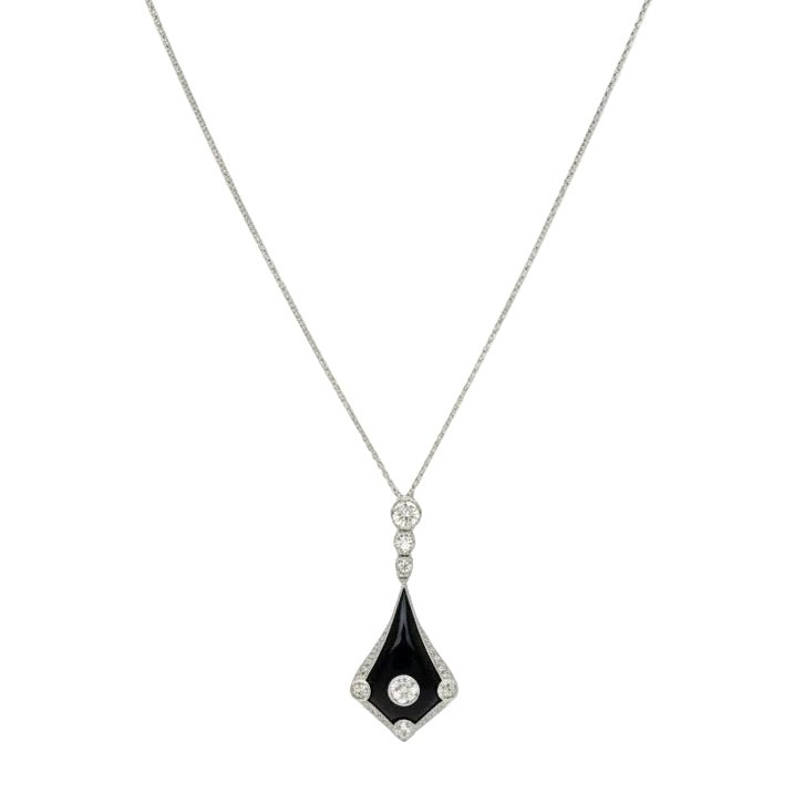 Collier Pendentif en or blanc, platine, onyx et diamants - Castafiore