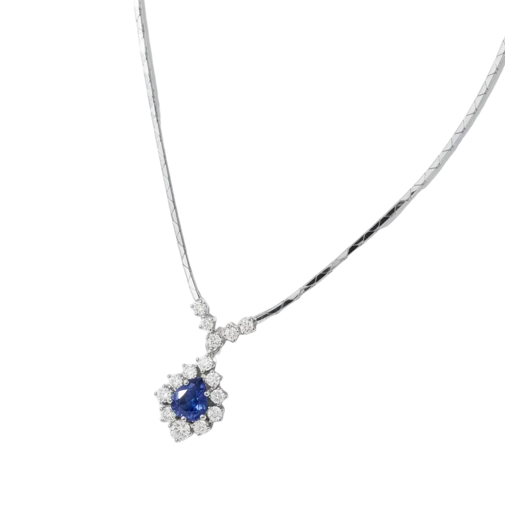 Collier pendentif en or blanc, saphir et diamants - Castafiore