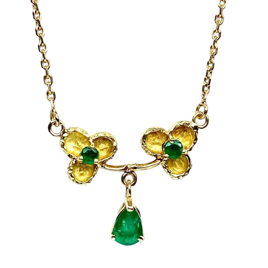 Collier pendentif en or jaune 18 carats et émeraudes - Castafiore