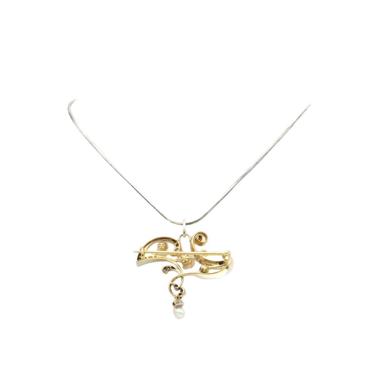 Collier Pendentif en or jaune, argent et diamants - Castafiore