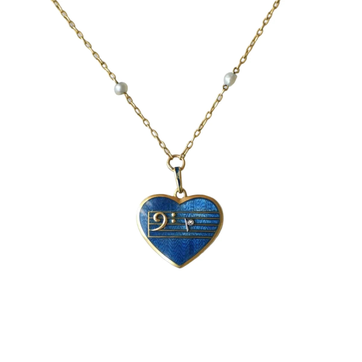 Collier Pendentif en or jaune, émail, perles et diamants - Castafiore