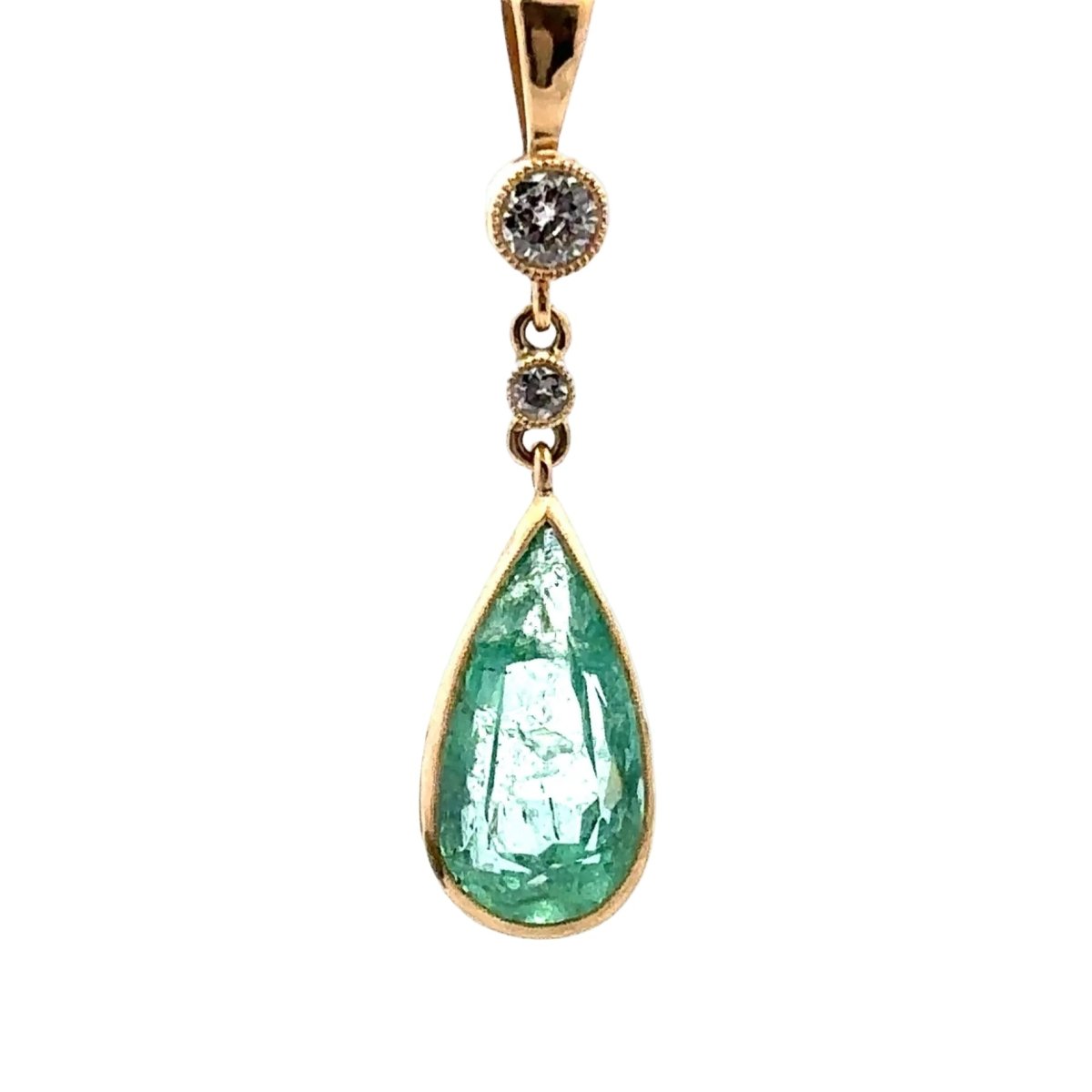 Collier Pendentif en or jaune, émeraude et diamants - Castafiore