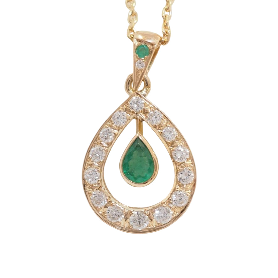 Collier pendentif en or jaune, émeraude et diamants - Castafiore