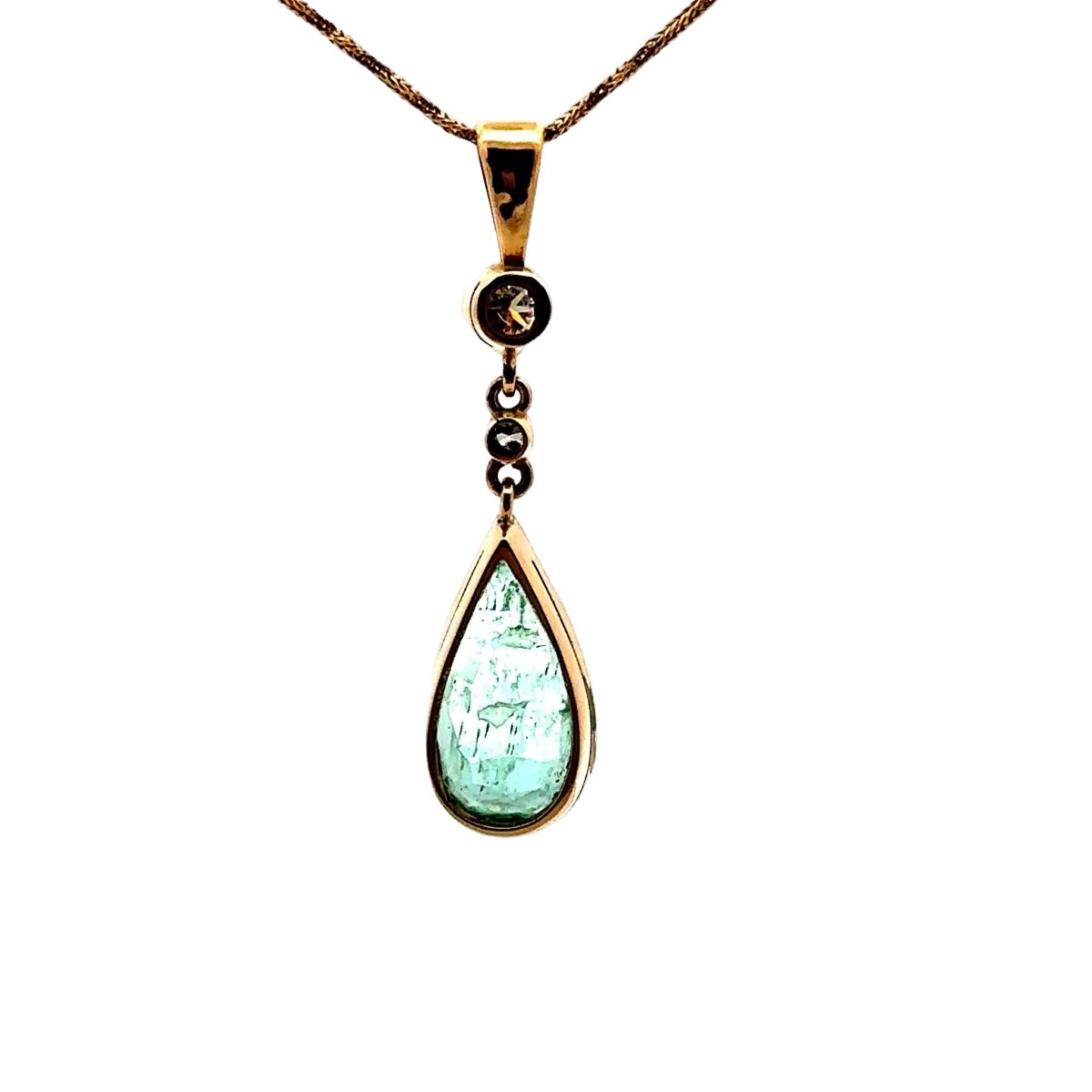 Collier Pendentif en or jaune, émeraude et diamants - Castafiore
