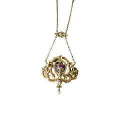 Collier Pendentif en or jaune, rubis, perles et diamants - Castafiore
