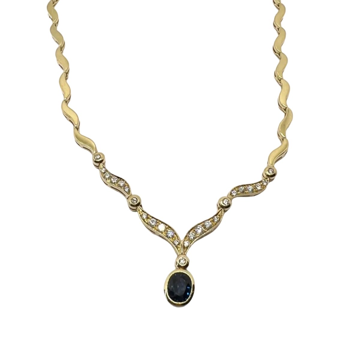 Collier Pendentif en or jaune, saphir et diamants - Castafiore