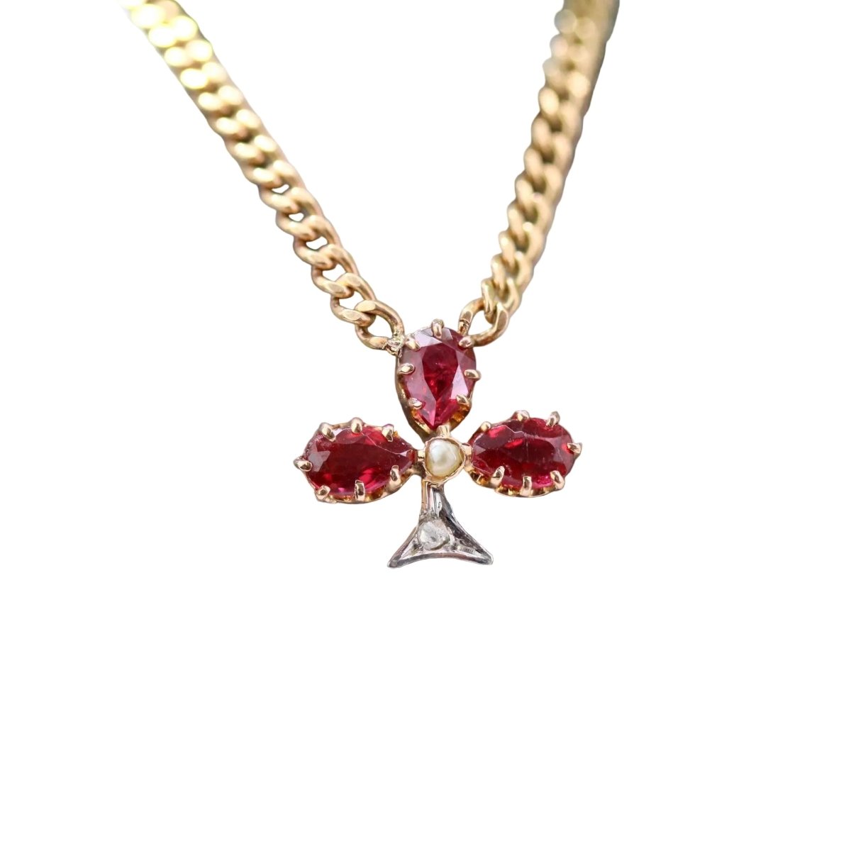 Collier Pendentif en or rose, perle, rubis et diamant - Castafiore