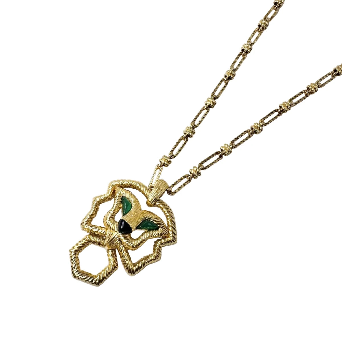 Collier Pendentif FRED en or jaune, chrysoprases et onyx - Castafiore