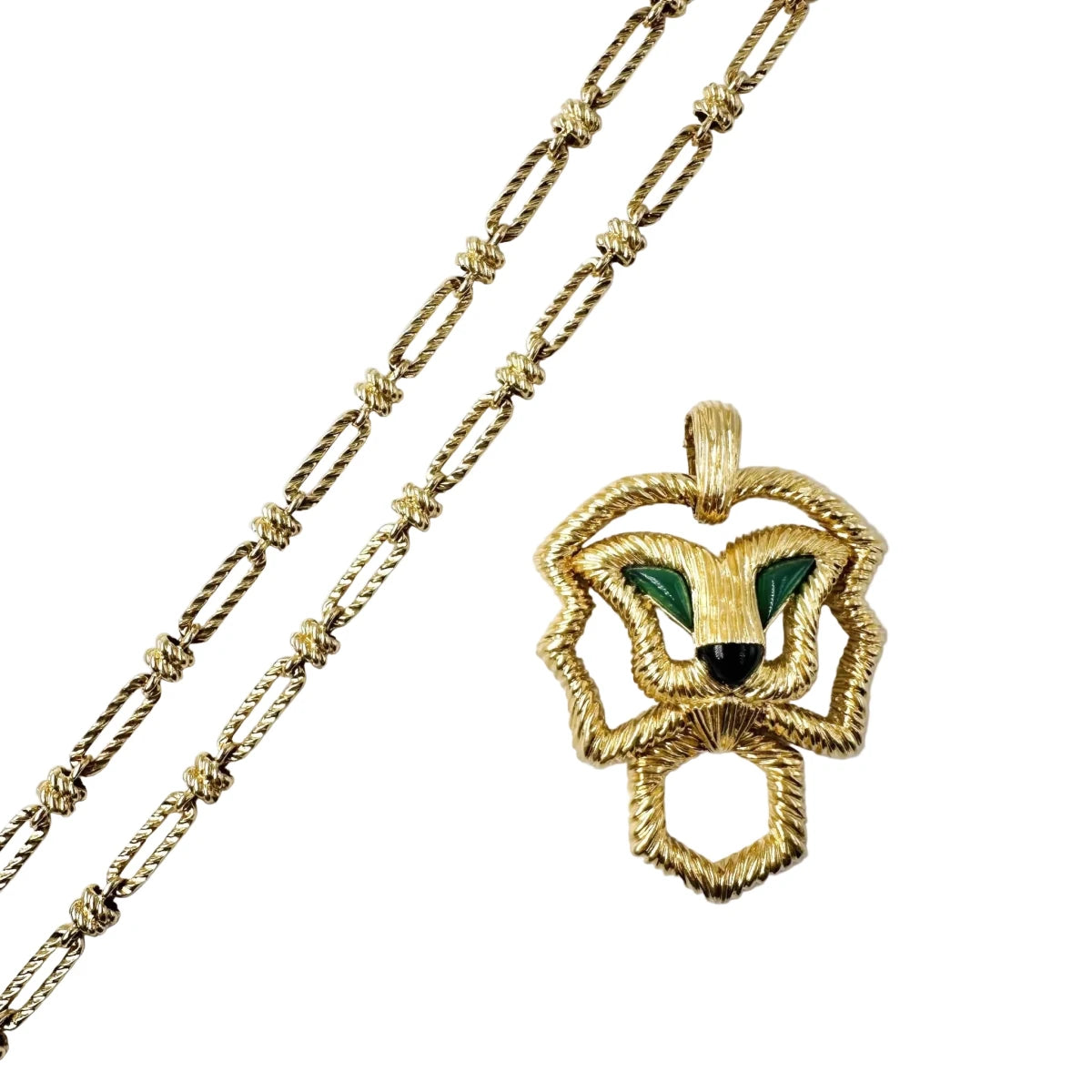 Collier Pendentif FRED en or jaune, chrysoprases et onyx - Castafiore