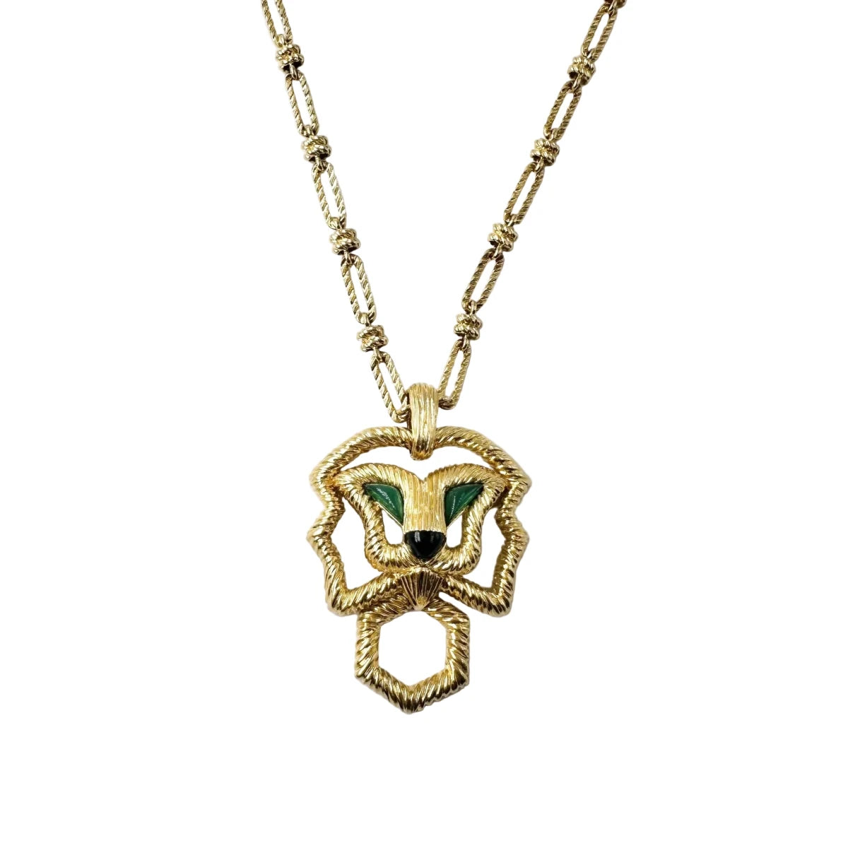 Collier Pendentif FRED en or jaune, chrysoprases et onyx - Castafiore