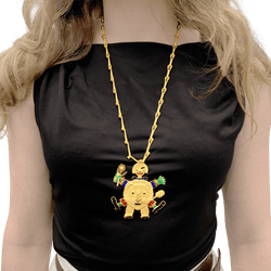 Collier Pendentif HENRI HECHT MAÏK "Le clown et le lion" en or jaune, émail, rubis et émeraudes - Castafiore